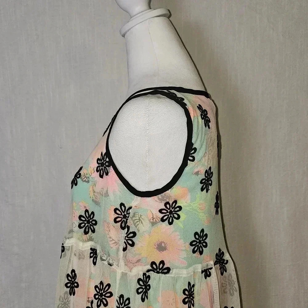 Uncle Frank Neon Floral Whimsygoth Mesh Embroidered Overlay Flirty Mini Dress XS - Picture 6 of 15